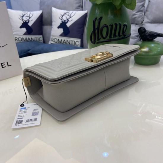 Replica Chanel Boy Flap Bag A67086 Grained Calfskin Gold Hardware Gray Clone