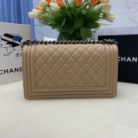 Replica Chanel Boy Flap Bag Classic A67086 Grained Calfskin Gold/Silver Hardware Apricot Clone