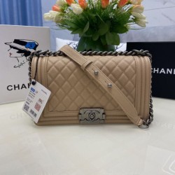 Replica Chanel Boy Flap Bag Classic A67086 Grained Calfskin Gold/Silver Hardware Apricot Clone