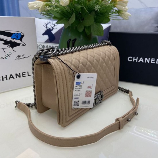 Replica Chanel Boy Flap Bag Classic A67086 Grained Calfskin Gold/Silver Hardware Apricot Clone