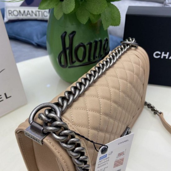 Replica Chanel Boy Flap Bag Classic A67086 Grained Calfskin Gold/Silver Hardware Apricot Clone