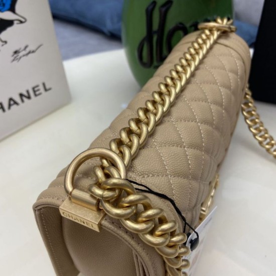 Replica Chanel Boy Flap Bag Classic A67086 Grained Calfskin Gold/Silver Hardware Apricot Clone