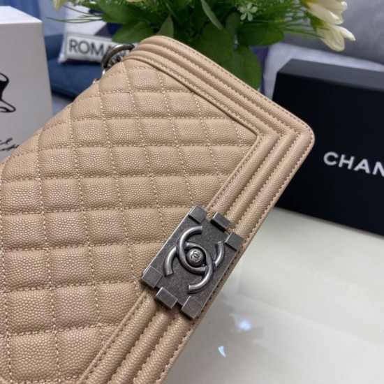 Replica Chanel Boy Flap Bag Classic A67086 Grained Calfskin Gold/Silver Hardware Apricot Clone