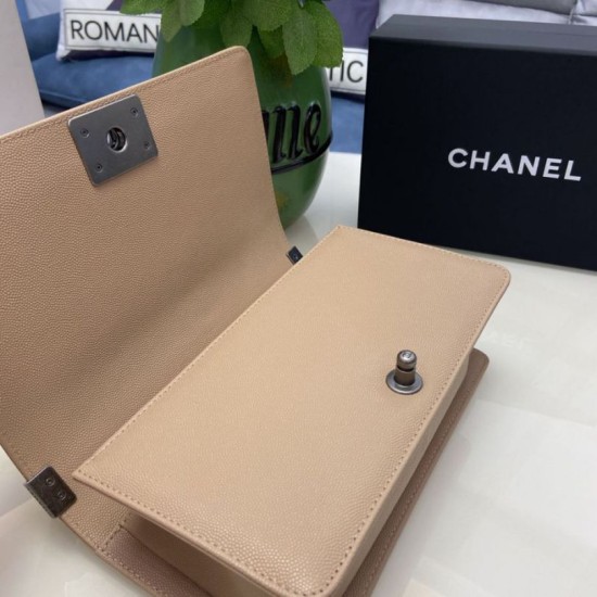 Replica Chanel Boy Flap Bag Classic A67086 Grained Calfskin Gold/Silver Hardware Apricot Clone