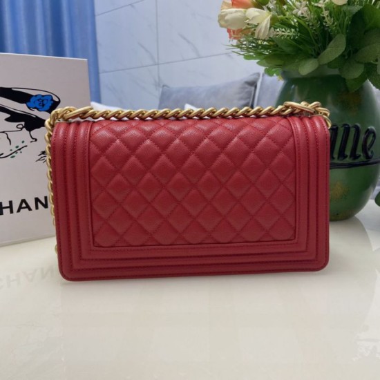 Replica Chanel Boy Flap Bag Classic A67086 Grained Calfskin Gold/Silver Hardware Red Clone