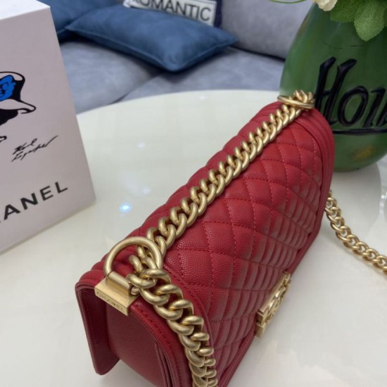 Replica Chanel Boy Flap Bag Classic A67086 Grained Calfskin Gold/Silver Hardware Red Clone