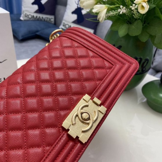 Replica Chanel Boy Flap Bag Classic A67086 Grained Calfskin Gold/Silver Hardware Red Clone