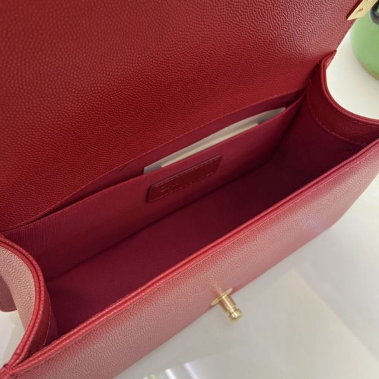 Replica Chanel Boy Flap Bag Classic A67086 Grained Calfskin Gold/Silver Hardware Red Clone