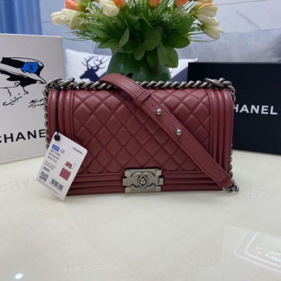 Replica Chanel Boy Flap Bag Classic A67086 Grained Calfskin Gold/Silver Hardware Burgundy Clone