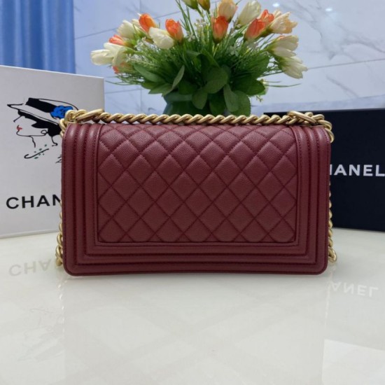 Replica Chanel Boy Flap Bag Classic A67086 Grained Calfskin Gold/Silver Hardware Burgundy Clone