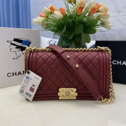 Replica Chanel Boy Flap Bag Classic A67086 Grained Calfskin Gold/Silver Hardware Burgundy Clone