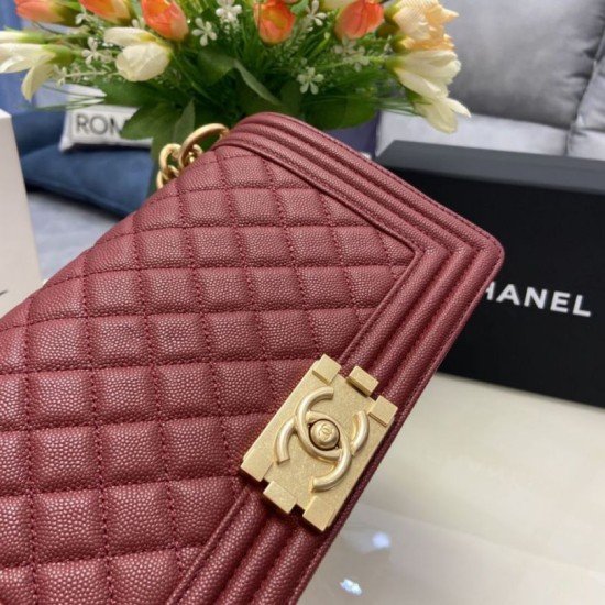 Replica Chanel Boy Flap Bag Classic A67086 Grained Calfskin Gold/Silver Hardware Burgundy Clone