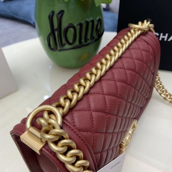 Replica Chanel Boy Flap Bag Classic A67086 Grained Calfskin Gold/Silver Hardware Burgundy Clone