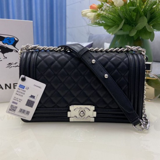 Replica Chanel Boy Flap Bag Classic A67086 Grained Calfskin Gold/Silver Hardware Black Clone