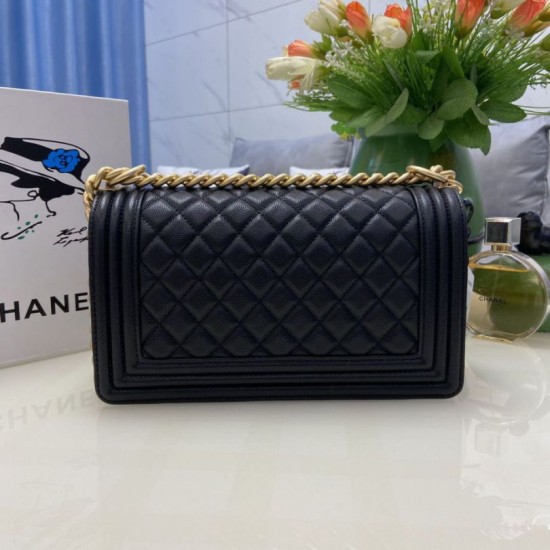 Replica Chanel Boy Flap Bag Classic A67086 Grained Calfskin Gold/Silver Hardware Black Clone