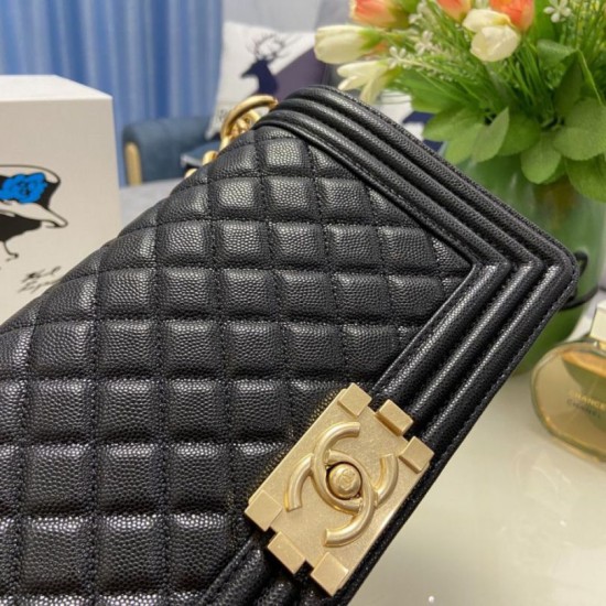 Replica Chanel Boy Flap Bag Classic A67086 Grained Calfskin Gold/Silver Hardware Black Clone