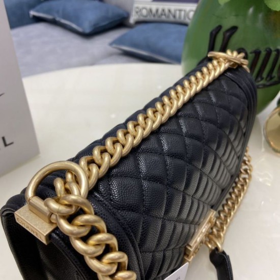 Replica Chanel Boy Flap Bag Classic A67086 Grained Calfskin Gold/Silver Hardware Black Clone