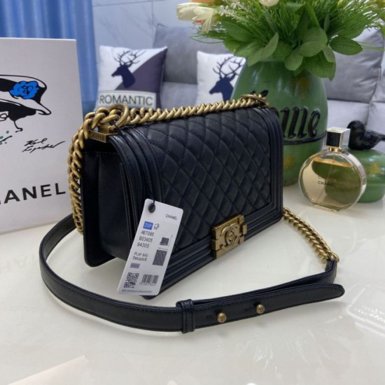 Replica Chanel Boy Flap Bag  A67086 Grained Calfskin Bronze Hardware Black Clone