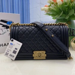 Replica Chanel Boy Flap Bag  A67086 Grained Calfskin Bronze Hardware Black Clone