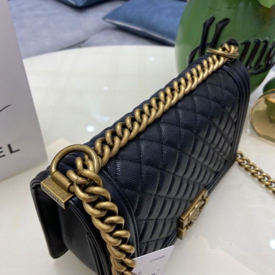 Replica Chanel Boy Flap Bag  A67086 Grained Calfskin Bronze Hardware Black Clone