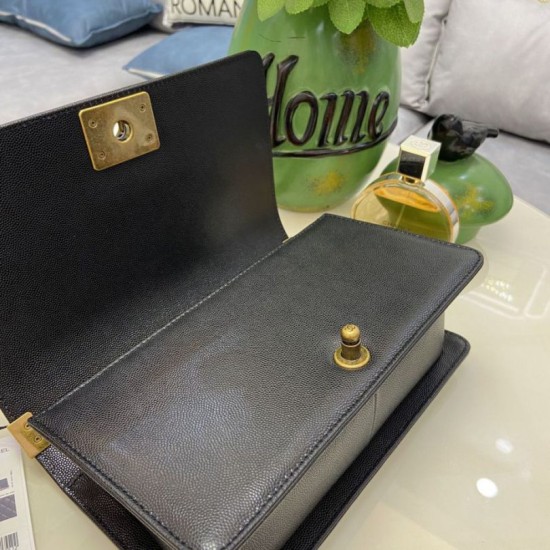 Replica Chanel Boy Flap Bag  A67086 Grained Calfskin Bronze Hardware Black Clone