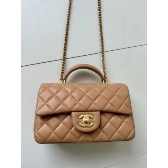 Replica Chanel 25SS Mini Flap Vintage Bag With Top Handle AS2431 Apricot Clone