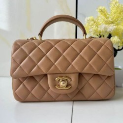 Replica Chanel 25SS Mini Flap Vintage Bag With Top Handle AS2431 Apricot Clone