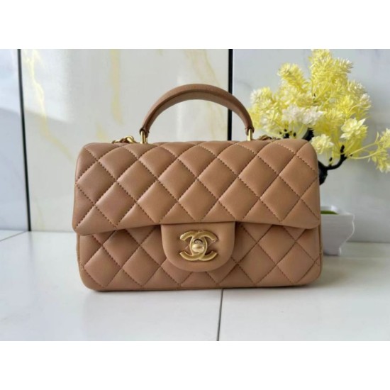 Replica Chanel 25SS Mini Flap Vintage Bag With Top Handle AS2431 Apricot Clone