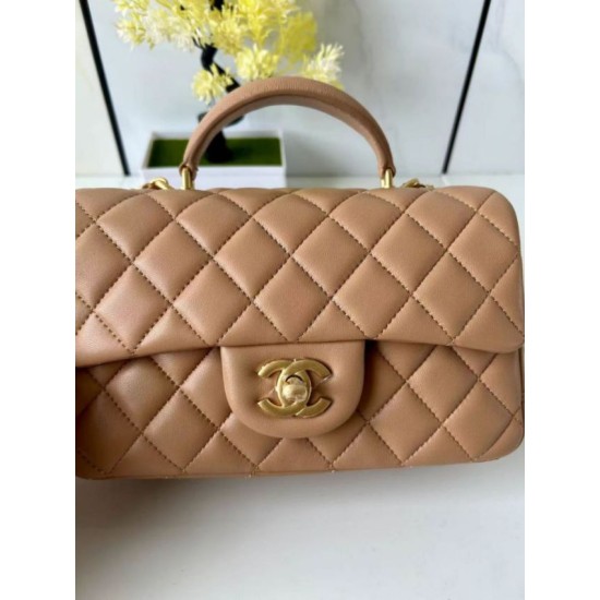Replica Chanel 25SS Mini Flap Vintage Bag With Top Handle AS2431 Apricot Clone