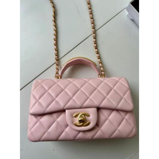 Replica Chanel 25SS Mini Flap Vintage Bag With Top Handle AS2431 Pink Clone