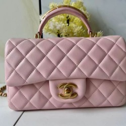 Replica Chanel 25SS Mini Flap Vintage Bag With Top Handle AS2431 Pink Clone