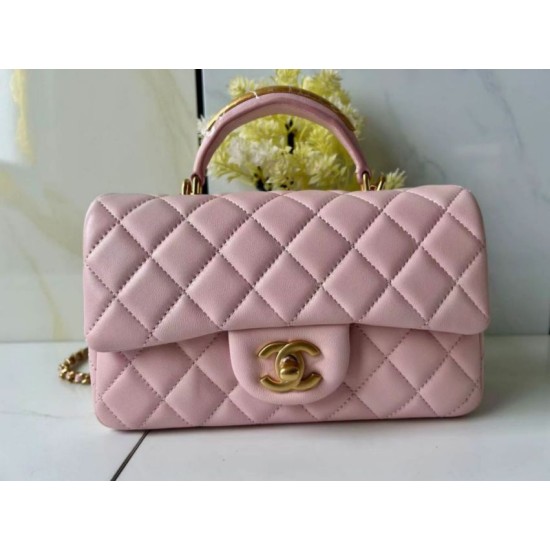 Replica Chanel 25SS Mini Flap Vintage Bag With Top Handle AS2431 Pink Clone