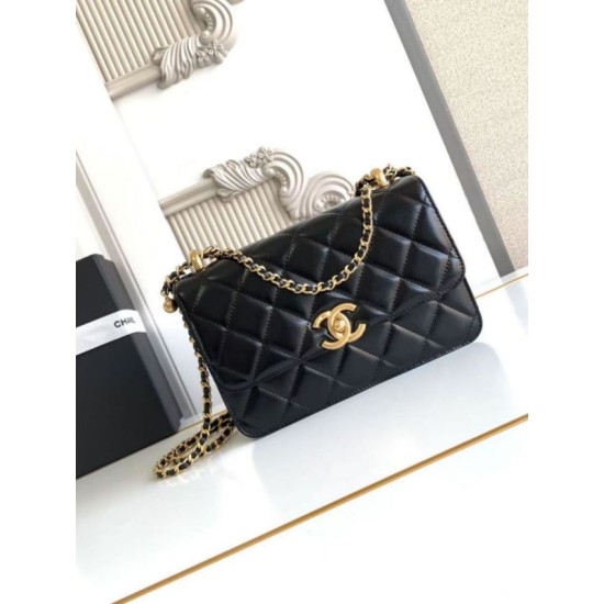 Replica Chanel 25A Mini / Small Flap Bag with Gold Charm Chain AS2649 AS2615 Black Clone