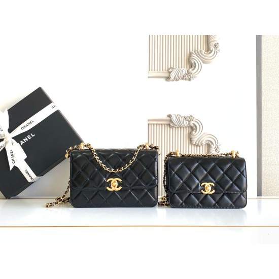 Replica Chanel 25A Mini / Small Flap Bag with Gold Charm Chain AS2649 AS2615 Black Clone