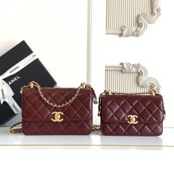 Replica Chanel 25A Mini / Small Flap Bag with Gold Charm Chain AS2649 AS2615 Burgundy Clone