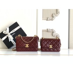 Replica Chanel 25A Mini / Small Flap Bag with Gold Charm Chain AS2649 AS2615 Burgundy Clone