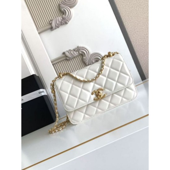 Replica Chanel 25A Mini / Small Flap Bag with Gold Charm Chain AS2649 AS2615 White Clone
