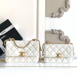 Replica Chanel 25A Mini / Small Flap Bag with Gold Charm Chain AS2649 AS2615 White Clone