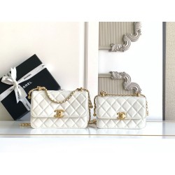 Replica Chanel 25A Mini / Small Flap Bag with Gold Charm Chain AS2649 AS2615 White Clone