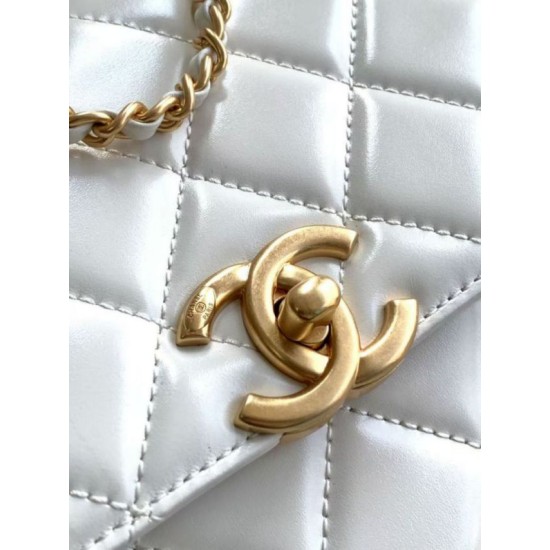 Replica Chanel 25A Mini / Small Flap Bag with Gold Charm Chain AS2649 AS2615 White Clone
