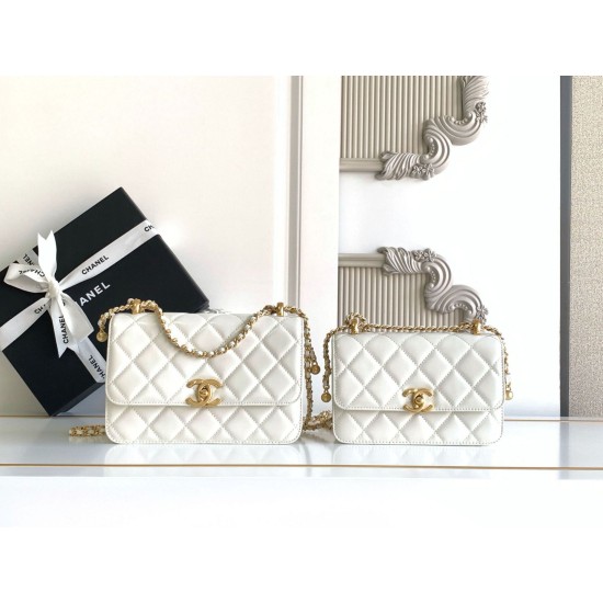 Replica Chanel 25A Mini / Small Flap Bag with Gold Charm Chain AS2649 AS2615 White Clone