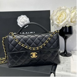 Replica Chanel 25P Flap Bag With Top Handle AS5356 Black Clone