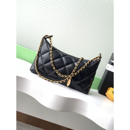 Replica Chanel 25S Hobo Handbag AS5528 Gold-Tone Metal Black Clone