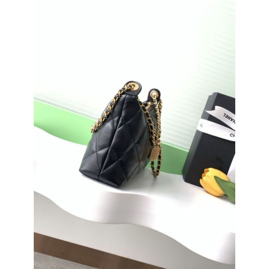 Replica Chanel 25S Hobo Handbag AS5528 Gold-Tone Metal Black Clone