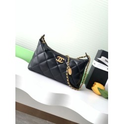 Replica Chanel 25S Hobo Handbag AS5528 Gold-Tone Metal Black Clone