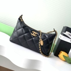 Replica Chanel 25S Hobo Handbag AS5528 Gold-Tone Metal Black Clone