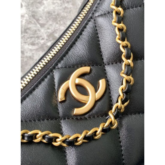 Replica Chanel 25S Hobo Handbag AS5528 Gold-Tone Metal Black Clone