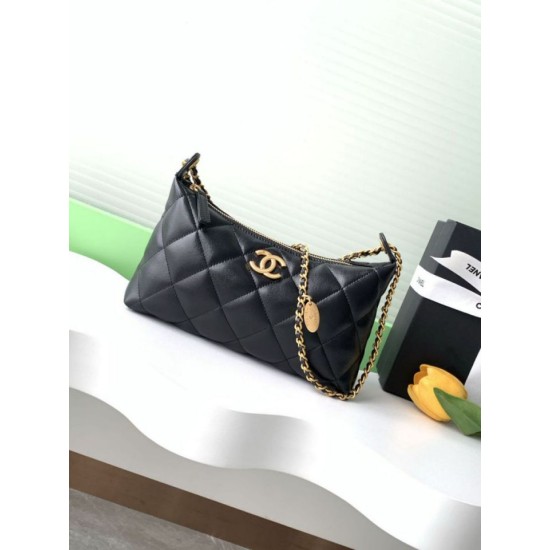 Replica Chanel 25S Hobo Handbag AS5528 Gold-Tone Metal Black Clone
