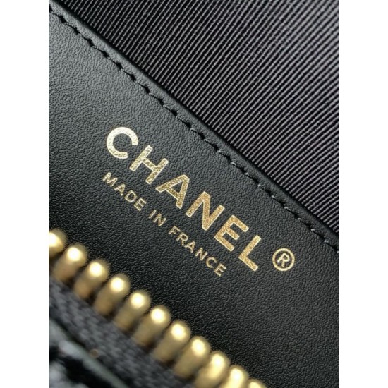 Replica Chanel 25S Hobo Handbag AS5528 Gold-Tone Metal Black Clone