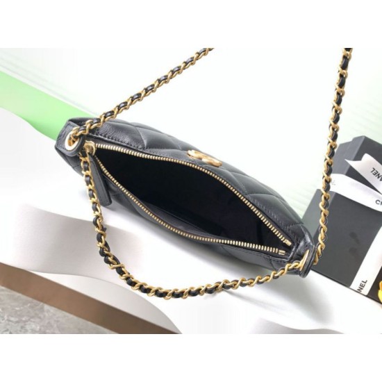 Replica Chanel 25S Hobo Handbag AS5528 Gold-Tone Metal Black Clone